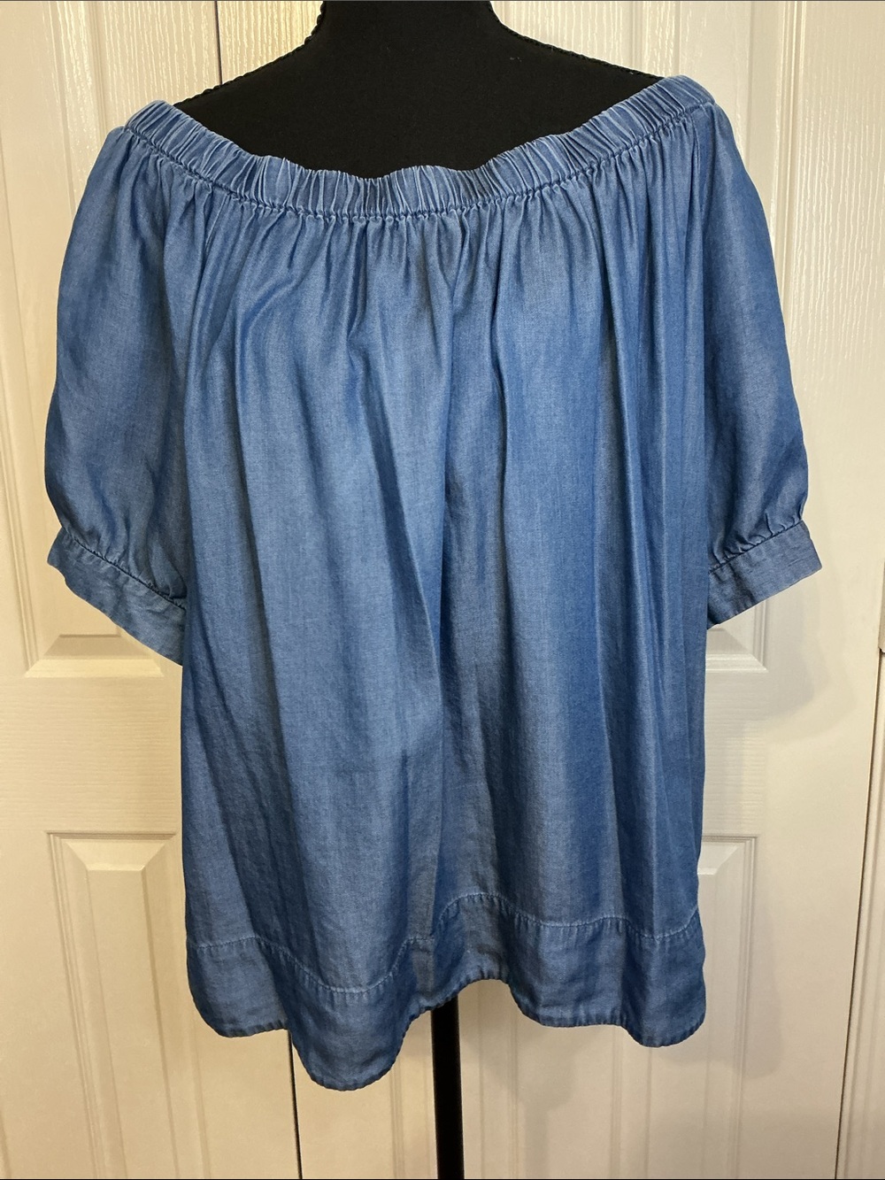 Kate Spade Broome Street Denim Blue Off-Shoulder Blouse NWT SZ L